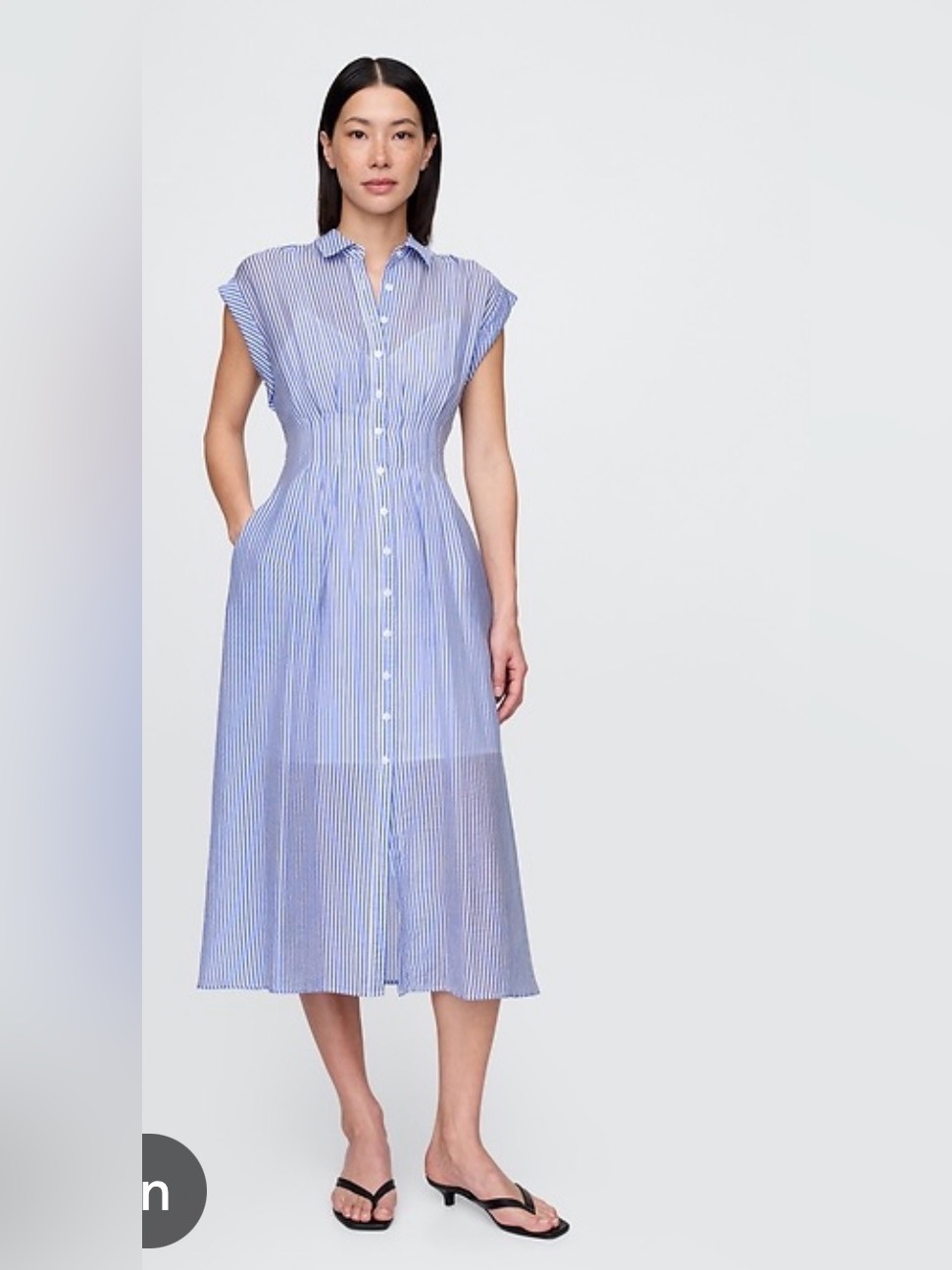 Gap Blue And White Sheer Midi Shirt Dress L